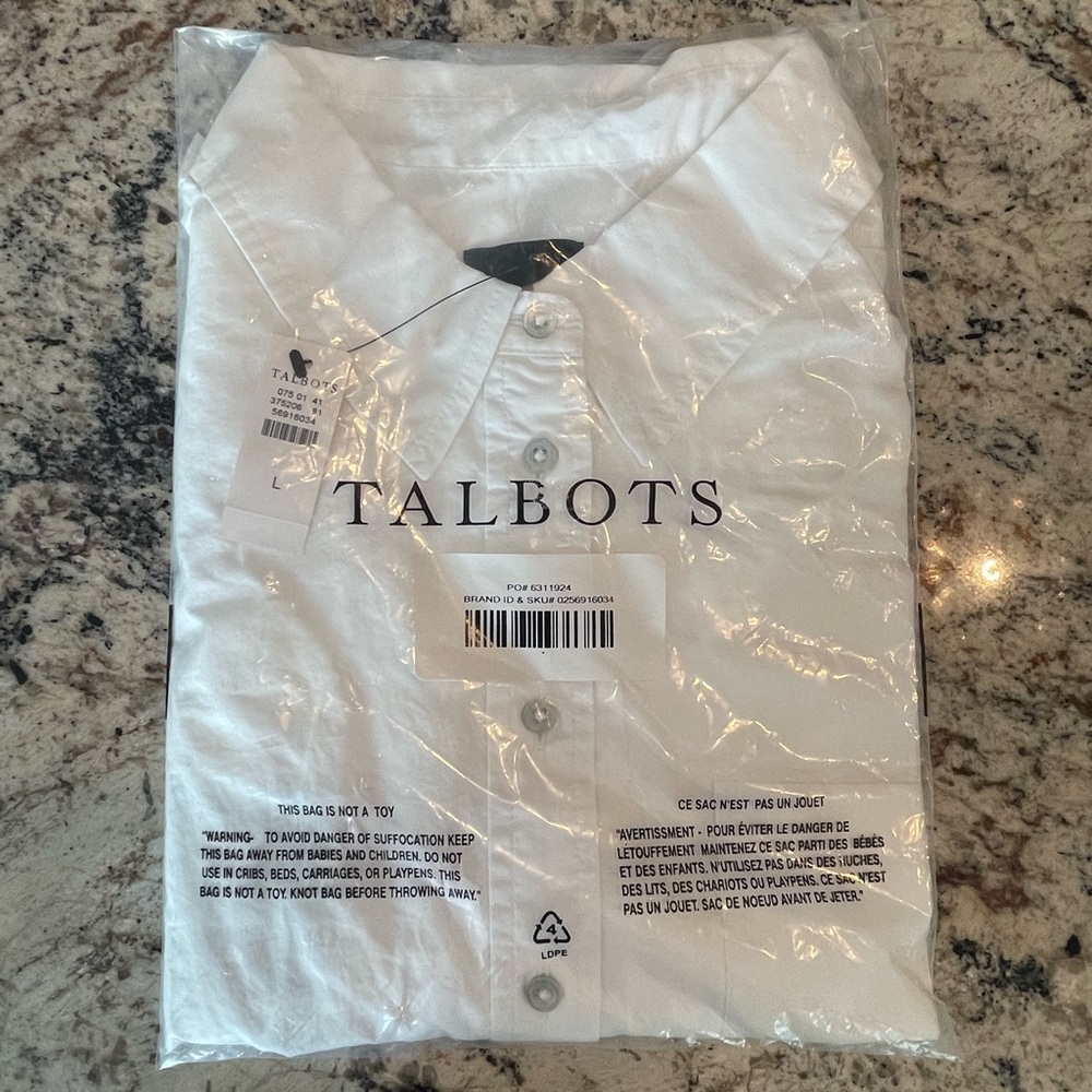 NWT Talbots White Button Down Shirt || Sz L